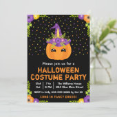 Halloween Pumpkin Kostüm Party Schwarze Einladung (Stehend Vorderseite)