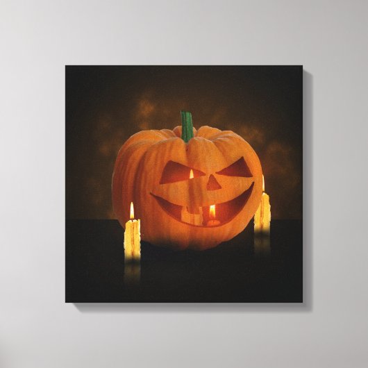 Halloween Pumpkin Lantern mit Kerzen Leinwanddruck (Vorderseite)
