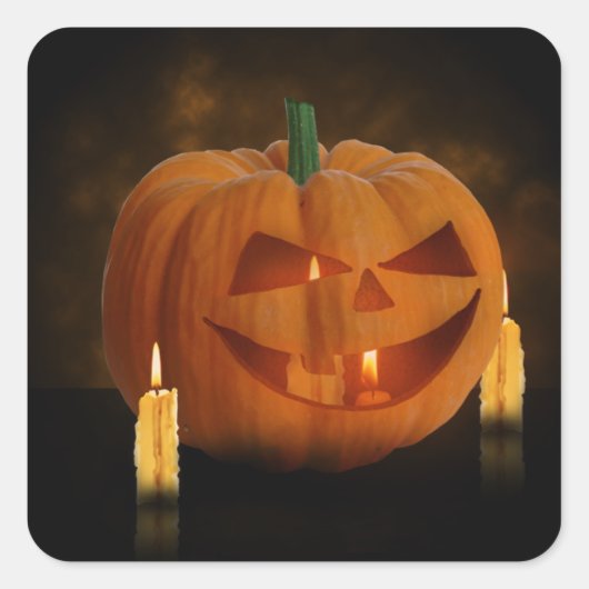 Halloween Pumpkin Lantern mit Kerzen Quadratischer Aufkleber (Vorderseite)