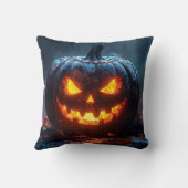 Halloween pumpkin lantern with glowing eyes, dark  kissen (Rückseite)