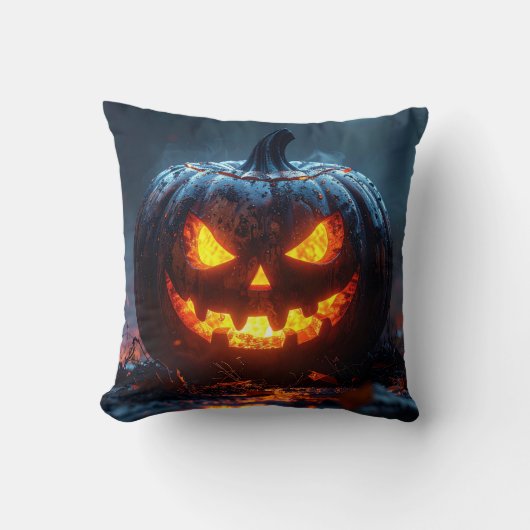 Halloween pumpkin lantern with glowing eyes, dark  kissen (Vorderseite)