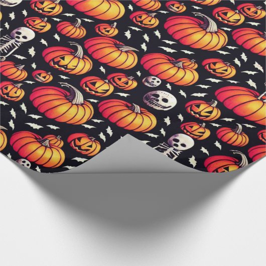 Halloween Pumpkin Lanterns Skeletons Illustration Geschenkpapier (Ecke)