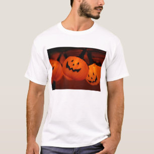 Halloween Pumpkin Lighting Adult Tee Shirt Weiß
