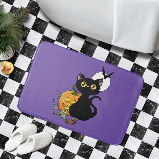 Halloween Pumpkin Lila Black Cat Badematte