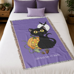 Halloween Pumpkin Lila Black Cat Decke