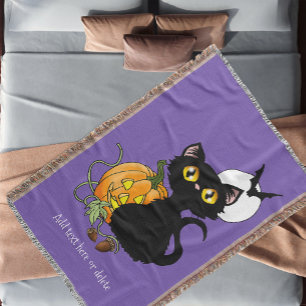 Halloween Pumpkin Lila Black Cat Decke
