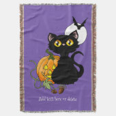 Halloween Pumpkin Lila Black Cat Decke (Vorderseite Vertikal)