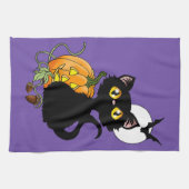 Halloween Pumpkin Lila Black Cat Geschirrtuch (Horizontal)