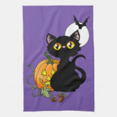 Halloween Pumpkin Lila Black Cat Geschirrtuch (Vertikal)