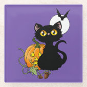 Halloween Pumpkin Lila Black Cat Glasuntersetzer (Vorderseite)