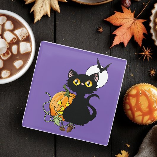 Halloween Pumpkin Lila Black Cat Glasuntersetzer