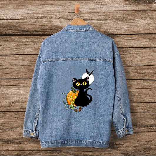 Halloween Pumpkin Lila Black Cat Jeansjacke