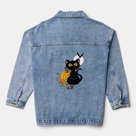 Halloween Pumpkin Lila Black Cat Jeansjacke (Rückseite)