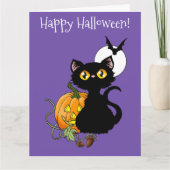 Halloween Pumpkin Lila Black Cat Karte (Vorderseite)