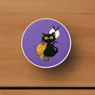 Halloween Pumpkin Lila Black Cat Keramikknauf