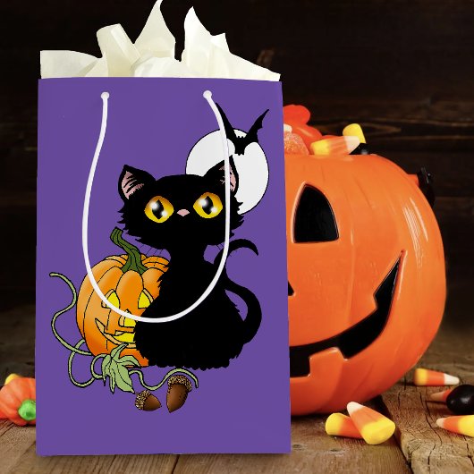 Halloween Pumpkin Lila Black Cat Mittlere Geschenktüte