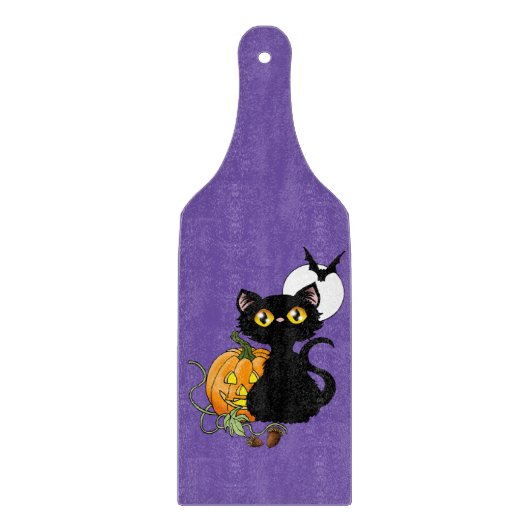Halloween Pumpkin Lila Black Cat Schneidebrett (Vorderseite)
