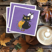 Halloween Pumpkin Lila Black Cat Serviette