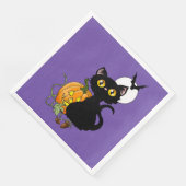 Halloween Pumpkin Lila Black Cat Serviette (Ecke)