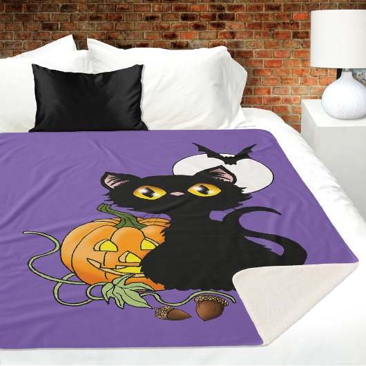 Halloween Pumpkin Lila Black Cat Sherpadecke