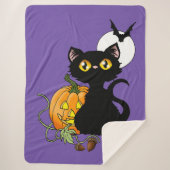 Halloween Pumpkin Lila Black Cat Sherpadecke (Vorderseite)