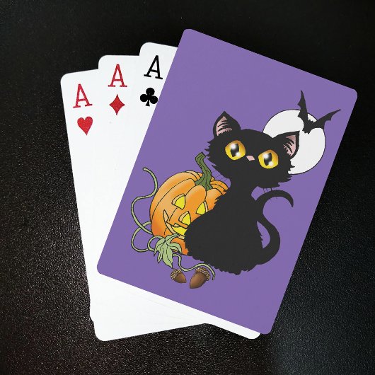 Halloween Pumpkin Lila Black Cat Spielkarten
