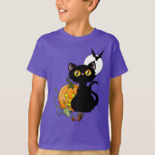 Halloween Pumpkin Lila Black Cat T-Shirt (Vorderseite)