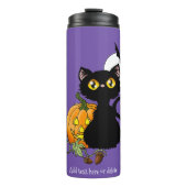 Halloween Pumpkin Lila Black Cat Thermosbecher (Vorderseite)