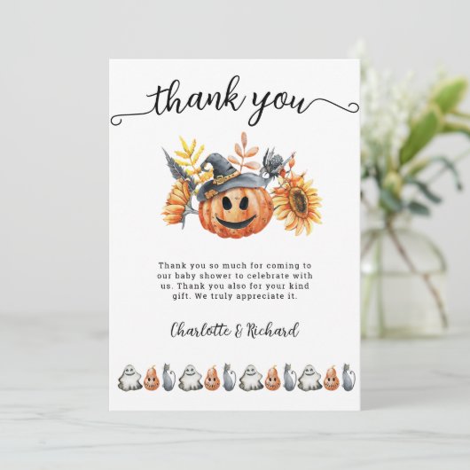 Halloween Pumpkin Little Boo Baby Danke-Karte Einladung (Stehend Vorderseite)