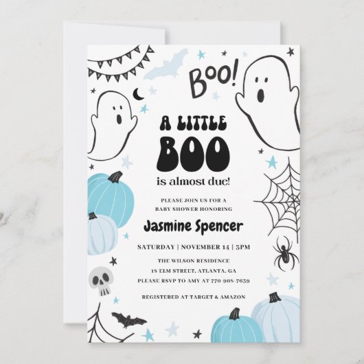 Halloween Pumpkin Little Boo Baby Dusche Einladung (Vorderseite)