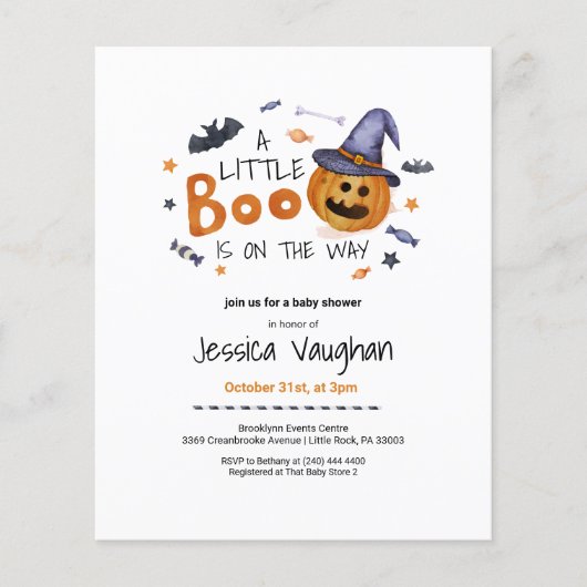 Halloween Pumpkin Little Boo Baby Dusche Flyer (Vorne)