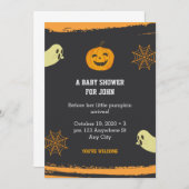 Halloween Pumpkin Little Boo Black Baby Dusche Einladung (Vorne/Hinten)