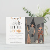 Halloween Pumpkin Little Boo Foto Einladung (Stehend Vorderseite)