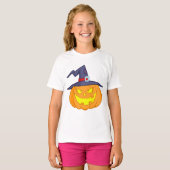 Halloween Pumpkin mit einem Hexenhühnermädchen-T - T-Shirt (Vorne ganz)