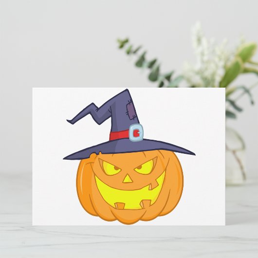 Halloween Pumpkin mit einer Hexenhut-Einladung Einladung