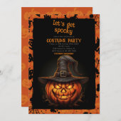 Halloween Pumpkin mit Hexenhut Einladung (Vorne/Hinten)
