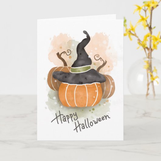 Halloween Pumpkin mit Hexenhut Karte (Gelbe Blume)