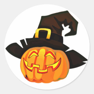 Halloween Pumpkin mit Hexenhut Runder Aufkleber