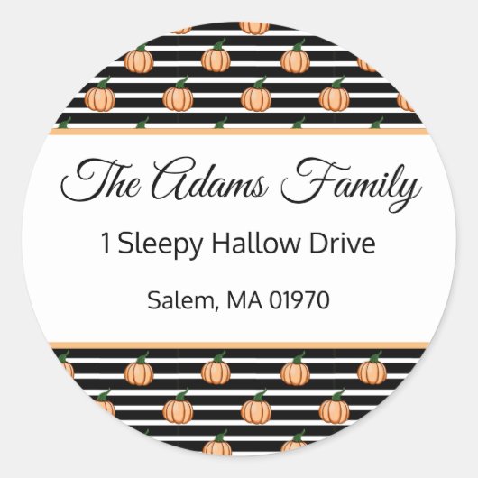 Halloween Pumpkin mit Streifenadressenkennzeichen Runder Aufkleber (Vorderseite)