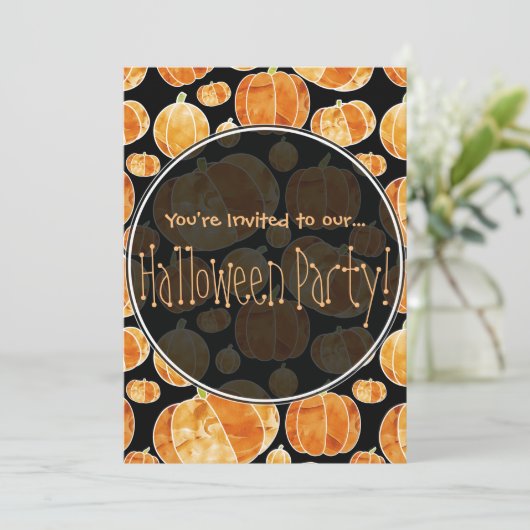 Halloween Pumpkin Muster Doppelseitige Einladung (Stehend Vorderseite)