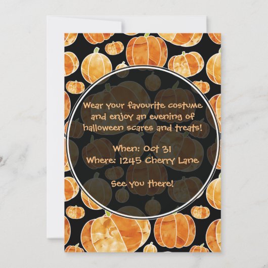 Halloween Pumpkin Muster Doppelseitige Einladung (Rückseite)