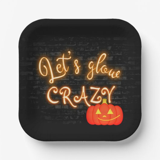 Halloween Pumpkin Neon Sign auf Brick Pappteller (Vorderseite)