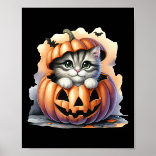Halloween Pumpkin Niedlich Cat Girl Women Poster