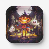 Halloween Pumpkin Niedlich Ghosts Moon Beängstigen Pappteller (Vorderseite)
