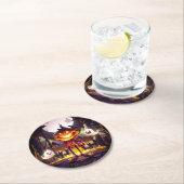 Halloween Pumpkin Niedlich Ghosts Moon Beängstigen Runder Pappuntersetzer (Vor Ort)