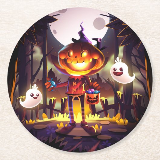 Halloween Pumpkin Niedlich Ghosts Moon Beängstigen Runder Pappuntersetzer (Vorderseite)