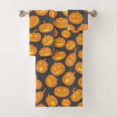 Halloween Pumpkin Orange Black Jack O'Lantern Badhandtuch Set (Insitu)