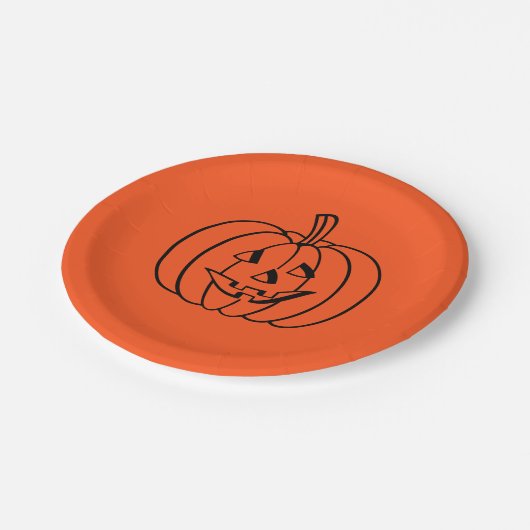 Halloween Pumpkin Orange Jack-o-Lantern Pappteller (Schrägansicht)