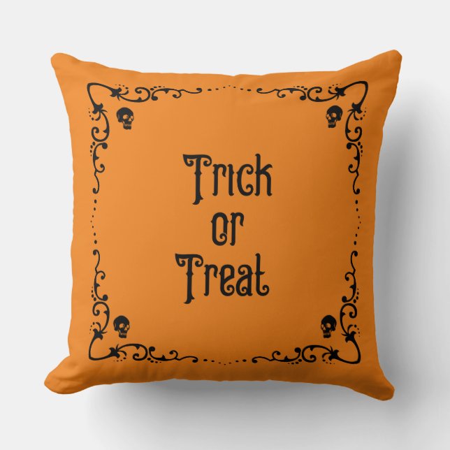 Halloween Pumpkin Orange und Black Trick oder Tref Kissen (Vorderseite)