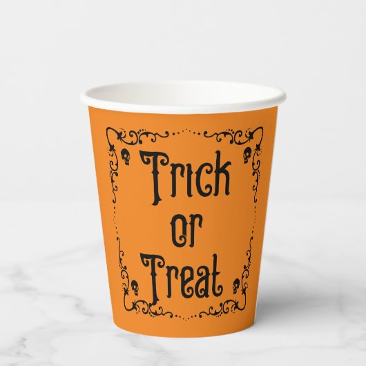 Halloween Pumpkin Orange und Black Trick oder Tref Pappbecher (Rückseite)